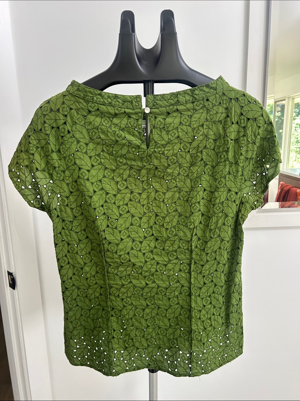 Talbots Olive Green Eyelet Short Sleeve Blouse - Picture 2 of 2